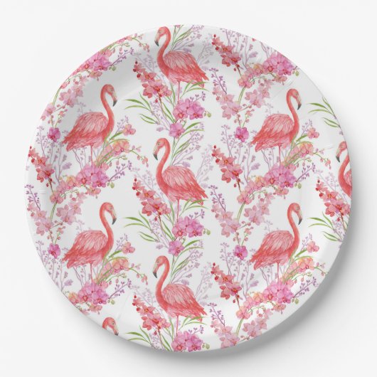 Süßes rosa Flamingo-Muster-Party Pappteller (Vorderseite)
