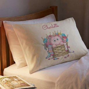 Süßes rosa flauschiges Sockenmonster Kinderdesign Kissenbezug