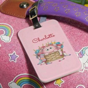 Süßes rosa flauschiges Sockenmonster-Kindermotiv Gepäckanhänger