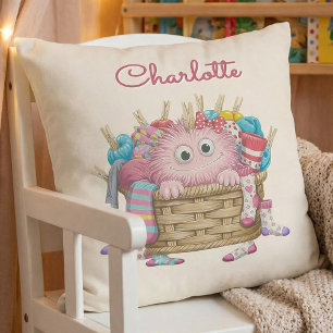 Süßes rosa flauschiges Sockenmonster-Kindermotiv Kissen