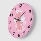 Süßes Rosa Fliegendes Einhorn Pegacorn Große Wanduhr (Winkel)