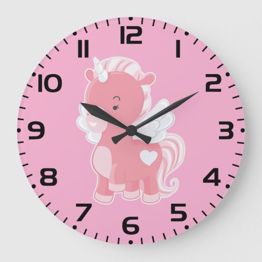 Süßes Rosa Fliegendes Einhorn Pegacorn Große Wanduhr (Vorderseite)