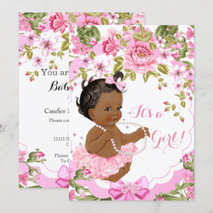 Süßes rosa florales Baby-Shower-Mädchen ethnischer Einladung