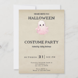 Süßes rosa Gespenst Vintage-Halloween-Kostüm Einladung