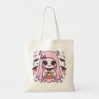 Süßes rosa Gespenstermädchen Kawaii Halloween-Kürb Tragetasche
