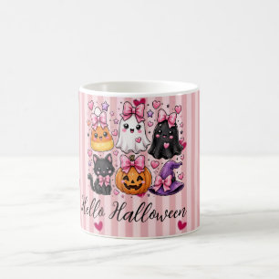 Süßes Rosa Gestreiftes Hallo Halloween Charaktere Kaffeetasse