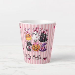 Süßes Rosa Gestreiftes Hallo Halloween Charaktere Milchtasse