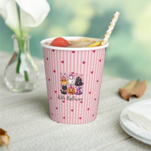 Süßes Rosa Gestreiftes Hallo Halloween Charaktere Pappbecher