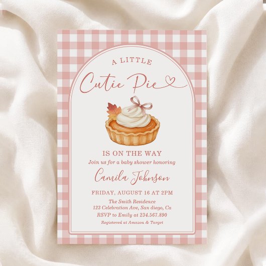 Süßes rosa Gingham-Herbst-Babyshower Einladung