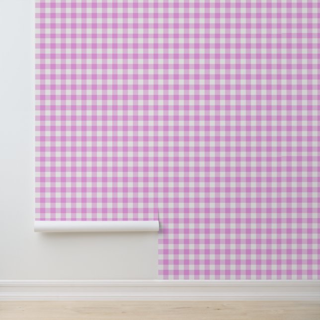 Süßes rosa Gingham-Muster Peel und Stick Tapete (Anwendung)