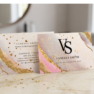 Süßes Rosa Gold Glitter Marmor Achat Monogramm Visitenkarte