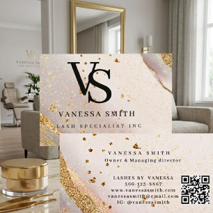 Süßes Rosa Gold Glitter Marmor Achat Monogramm Visitenkarte