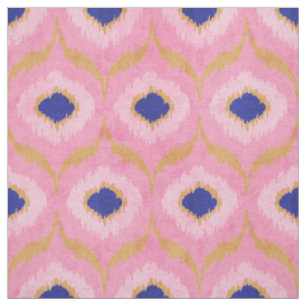 Süßes rosa-goldenes und blaues Ikat-Stammesmuster Stoff