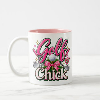 Süßes Rosa Golf-Chick-Design für Golfliebhaber Zweifarbige Tasse