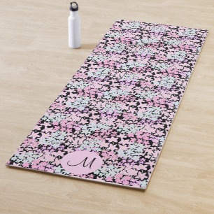 Süßes Rosa Grünes Florales Benutzerdefiniertes Mon Yogamatte