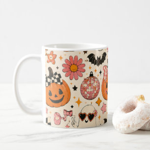 Süßes rosa Halloween-Kürbismuster mit Schleifen Kaffeetasse