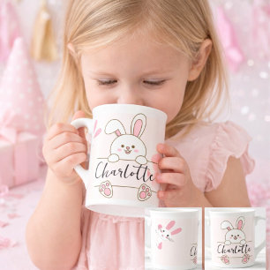 Süßes rosa Häschen-Mädchen Peek-a-Boo Geburtstag Porzellantasse