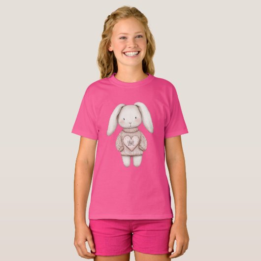 Süßes rosa Häschen mit rosa Pullover und Herz (Vorne ganz)