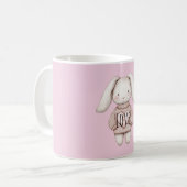 Süßes rosa Häschen mit rosa Pullover und Herz Kaffeetasse (Vorderseite Links)