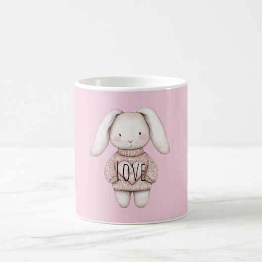 Süßes rosa Häschen mit rosa Pullover und Herz Kaffeetasse (Mittel)