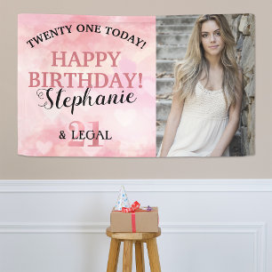 Süßes Rosa Herz 21. Geburtstag & Legal Foto Geburt Banner