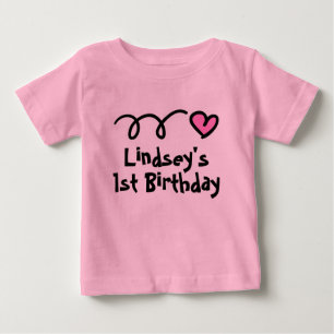 Süßes rosa Herz Baby 1. Geburtstag Mädchen T-Shirt