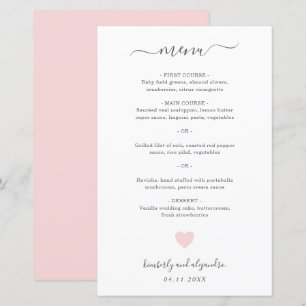 Süßes rosa Herz Einfaches Hochzeitsmenü