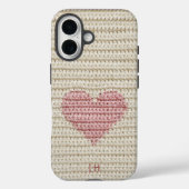 Süßes rosa Herz gehäkelt mit individuellen Anfangs Case-Mate iPhone Hülle (Rückseite)