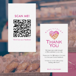 Süßes Rosa-Herz-Waffel-Review-hinterlassen-QR-Code Visitenkarte