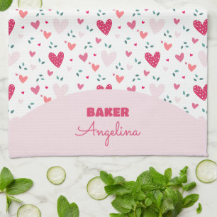 Süßes Rosa-Herzen-Muster Mädchen süße Küche Geschirrtuch