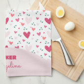 Süßes Rosa-Herzen-Muster Mädchen süße Küche Geschirrtuch (Viertel Falte)
