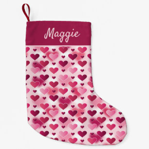 Süßes Rosa-Herzen-Muster mit personalisierbarem Na Kleiner Weihnachtsstrumpf
