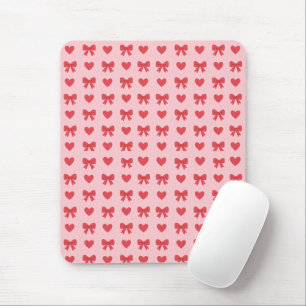 Süßes Rosa-Herzen- und Schleifen-Muster Mousepad