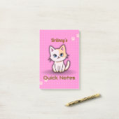 Süßes Rosa Kätzchen Katze Personalisierter Name Post-it Klebezettel (Auf Schreibtisch)