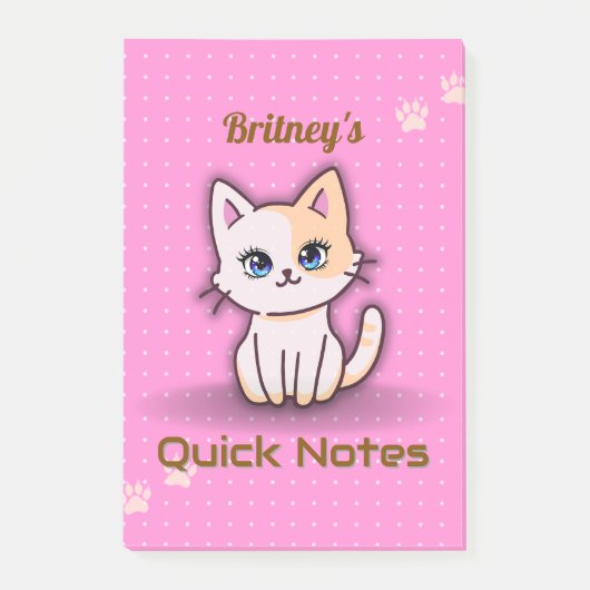 Süßes Rosa Kätzchen Katze Personalisierter Name Post-it Klebezettel (Vorderseite)