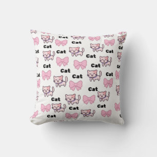 Süßes Rosa Katze & Schleife Muster Kissen