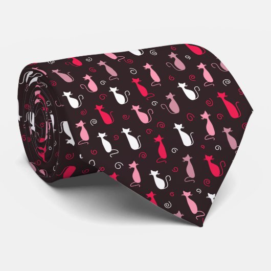 Süßes rosa Katzenmuster Krawatte (Gerollt)