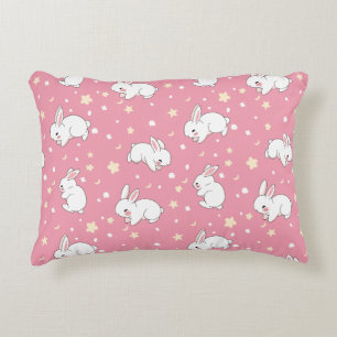 Süßes Rosa Kawaii-Hasen-Doodle Dekokissen