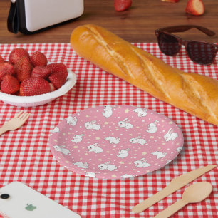 Süßes rosa Kawaii-Hasen-Doodle Pappteller