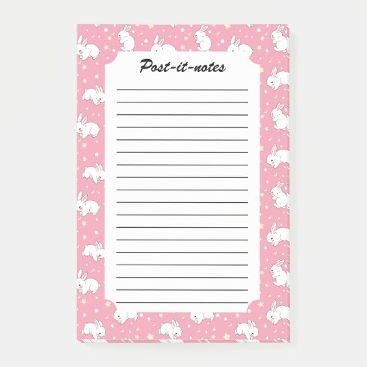 Süßes Rosa Kawaii-Hasen-Doodle Post-it Klebezettel (Vorderseite)