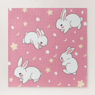 Süßes rosa Kawaii-Hasen-Doodle Puzzle