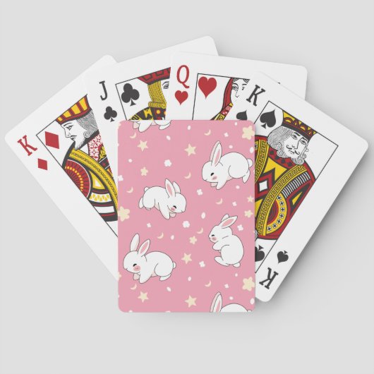 Süßes rosa Kawaii-Hasen-Doodle Spielkarten (Rückseite)
