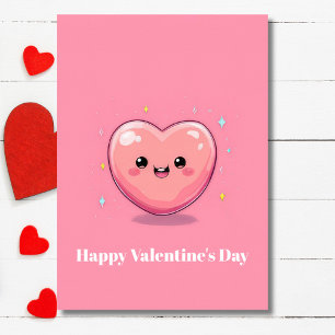 Süßes rosa Kawaii-Herz Valentinstagskarte  Karte