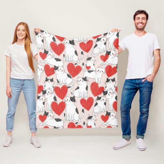 Süßes Rosa Kawaii Katzen & Herzen Muster (7) Fleecedecke (Beispiel)
