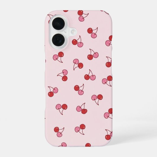 Süßes rosa Kirschfruchtmuster iPhone 16 Hülle (Rückseite)