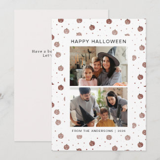 Süßes rosa Kürbismuster Familie 2 Foto Halloween Feiertagskarte