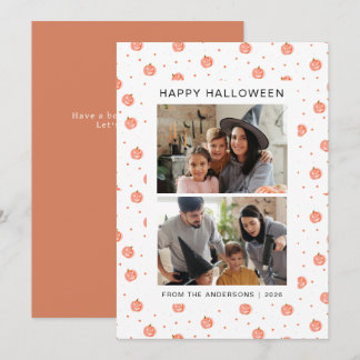 Süßes rosa Kürbismuster Familie 2 Foto Halloween Feiertagskarte