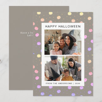 Süßes rosa Kürbismuster Familie 2 Foto Halloween Feiertagskarte