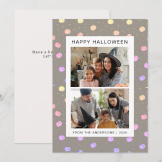 Süßes rosa Kürbismuster Familie 2 Foto Halloween Feiertagskarte