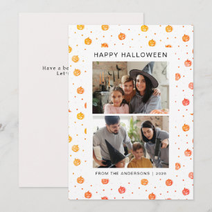 Süßes rosa Kürbismuster Familie 2 Foto Halloween Feiertagskarte